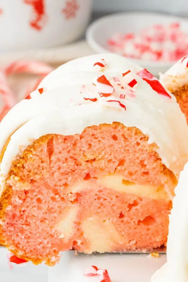 Peppermint Candy Cane Cake with Peppermint Cream Cheese Frosting