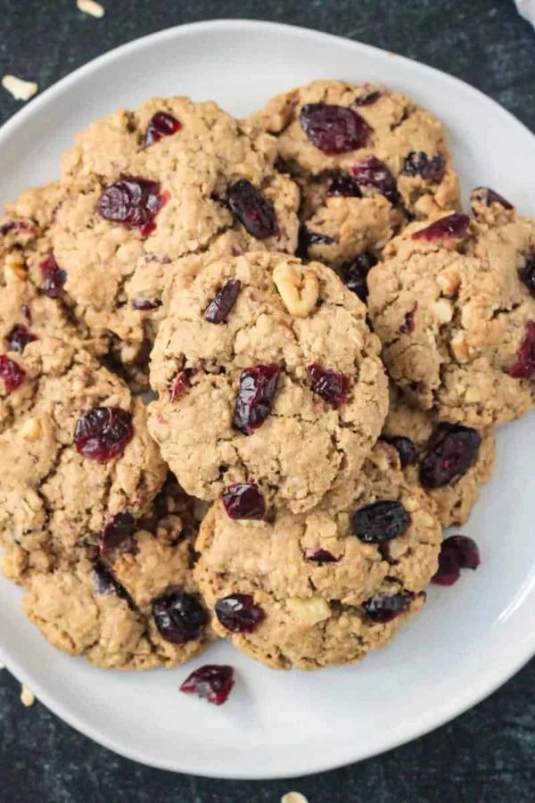 Vegan Oatmeal Cranberry Walnut Cookies