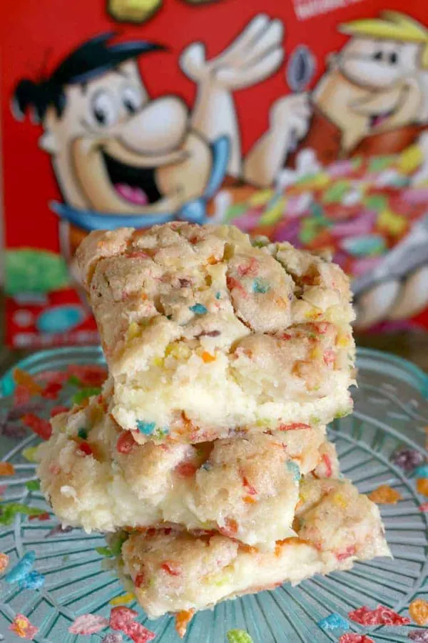 Fruity Pebbles Cookie Cheesecake Bars