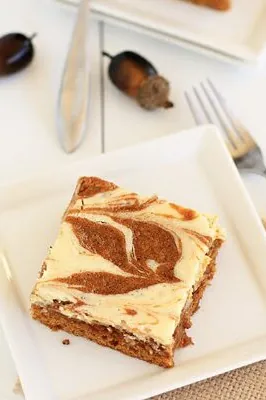 Pumpkin Cake with Cream Cheese Swirl