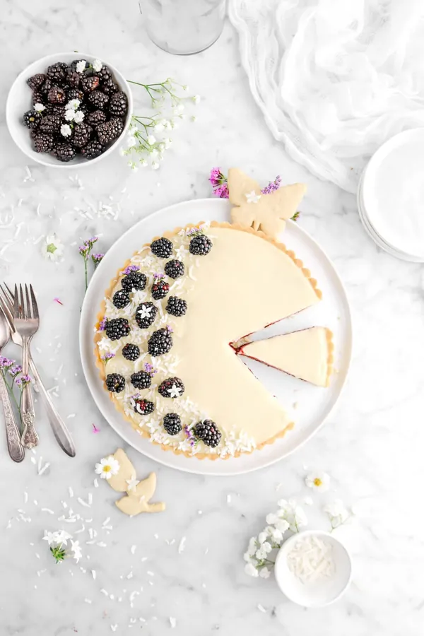 Blackberry Jam and Coconut Custard Tart with Coconut Pâte Sucrée Crust