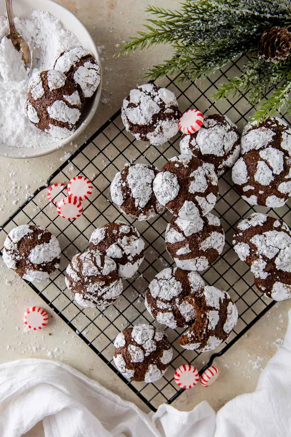 Chocolate Peppermint Crinkle Cookies
