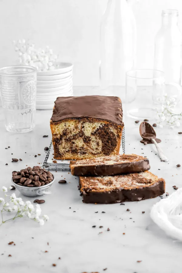 Dark Chocolate Espresso Marble Loaf Cake