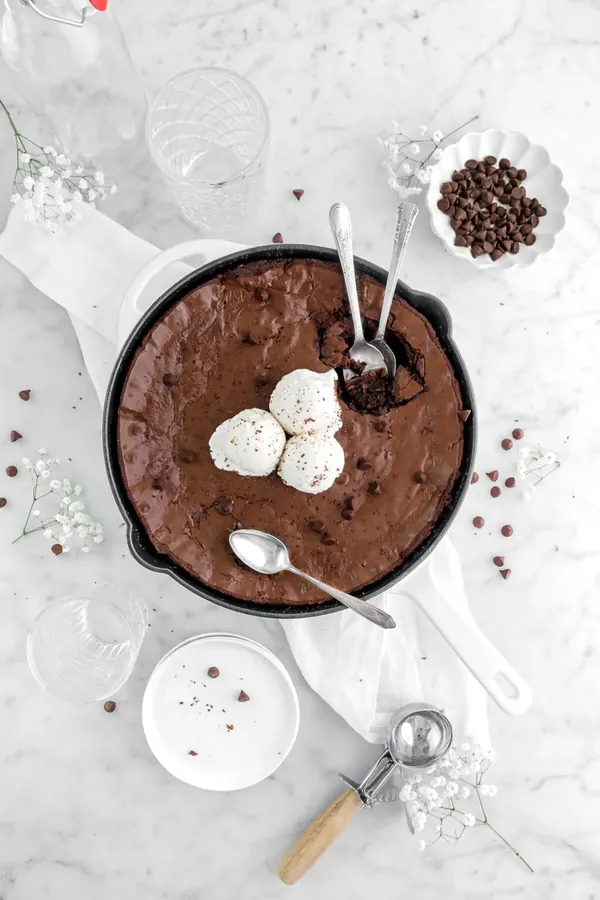 Gooey Chocolate Chip Skillet Brownie