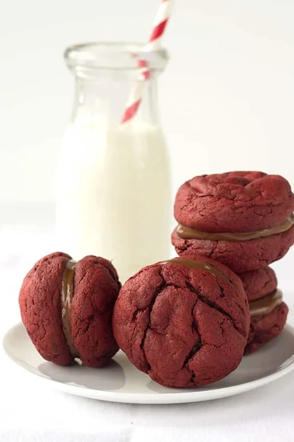 Nutella Filled Red Velvet Sandwich Cookies