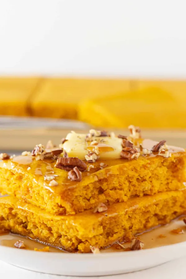 Pumpkin Sheet Pan Pancakes from Pancake Mix