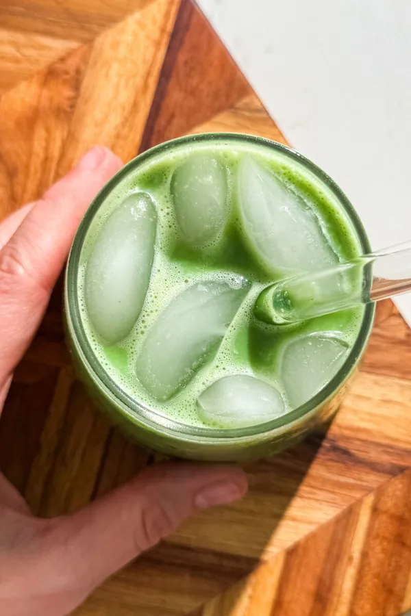 Salted Caramel Iced Matcha Latte with Dates