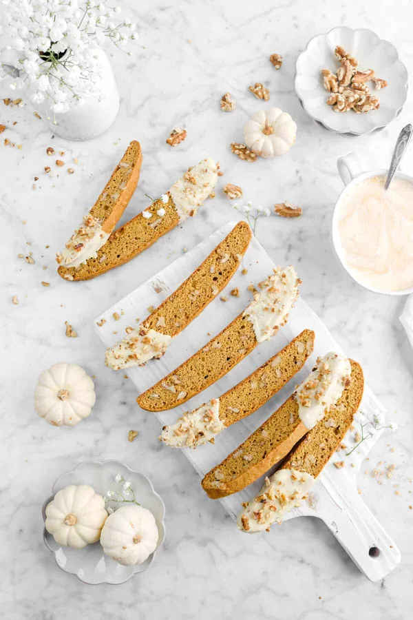 Spiced Pumpkin Walnut Biscotti with White Chocolate