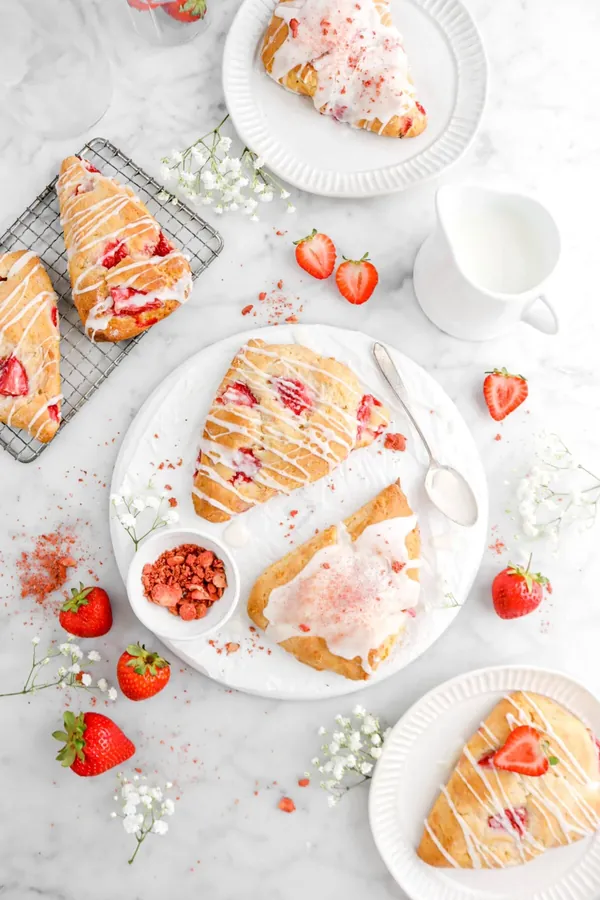 Strawberries and Cream Scones with Vanilla Icing