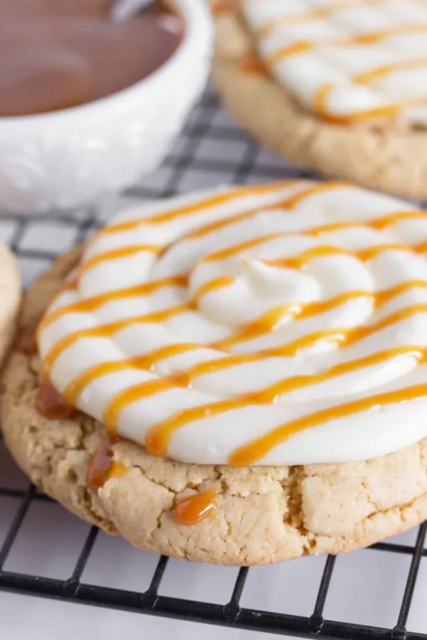 Easy Copycat Crumbl Salted Caramel Cheesecake Cookies With a Cake Mix