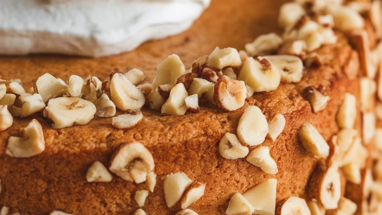 Banana Nut Cake with Whipped Cream Cheese - Featured