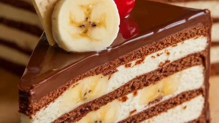Banana Split Layer Cake with Chocolate Ganache - Featured