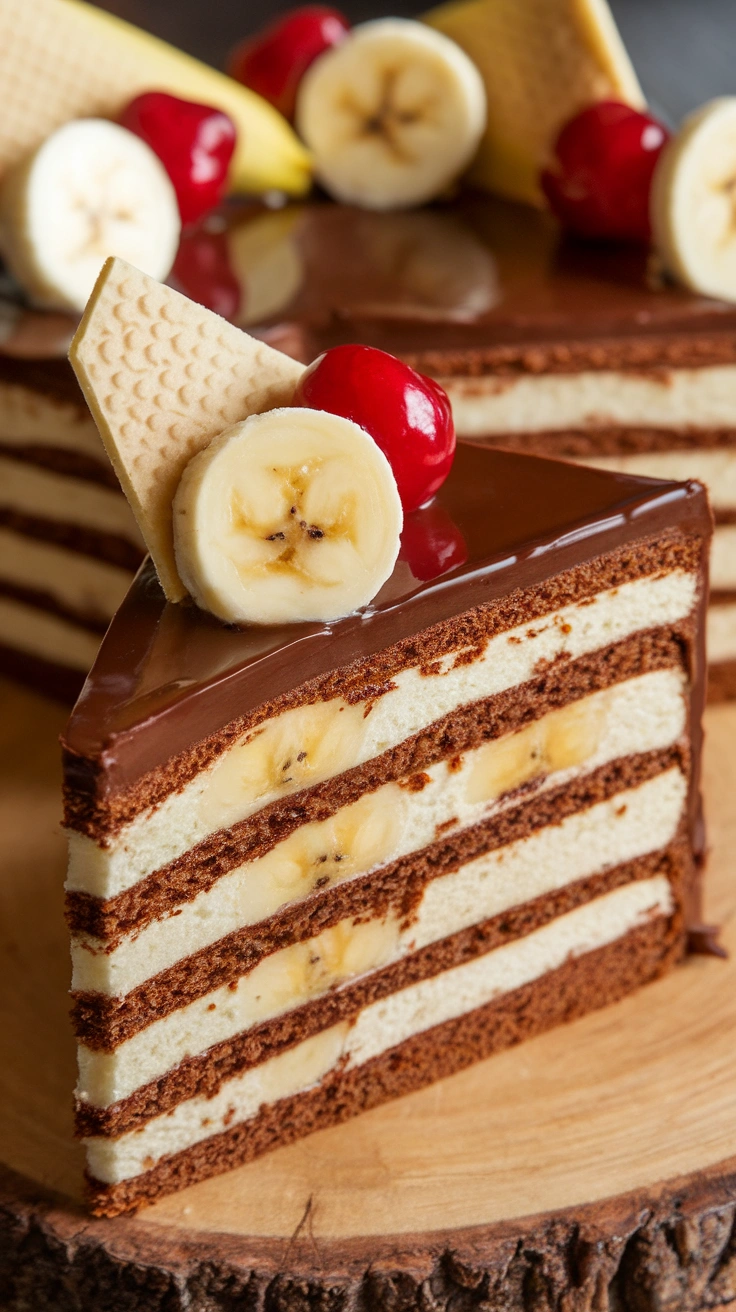 Banana Split Layer Cake with Chocolate Ganache