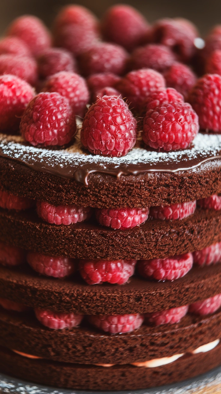 Dark Chocolate Raspberry Layer Cake