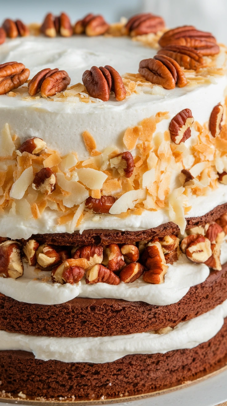 German Chocolate Layer Cake with Pecan Coconut Filling