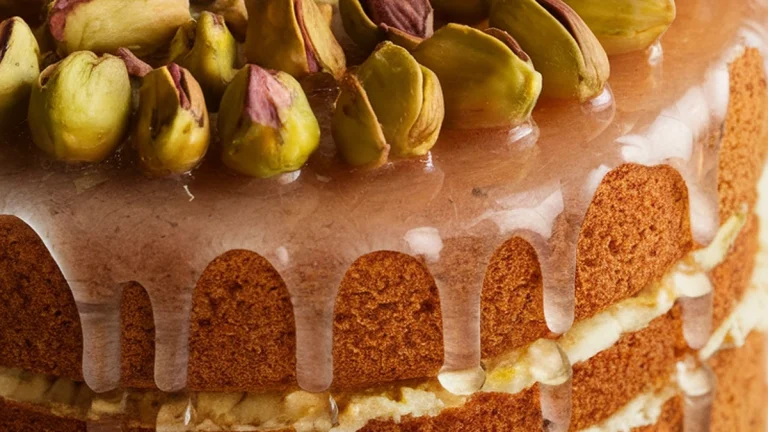 Honey Roasted Pistachio and Rose Water Layer Cake - Featured