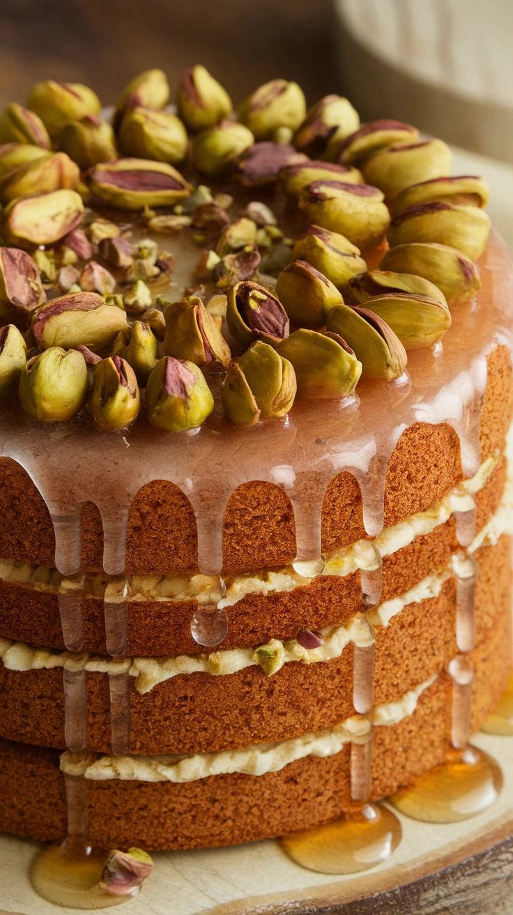 Honey Roasted Pistachio and Rose Water Layer Cake
