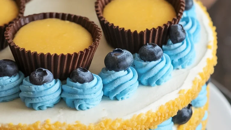 Lemon Curd and Blueberry Buttercream Layer Cake - Featured