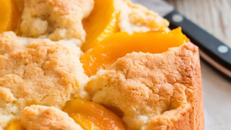 Quick Peach Cobbler Cake - Featured