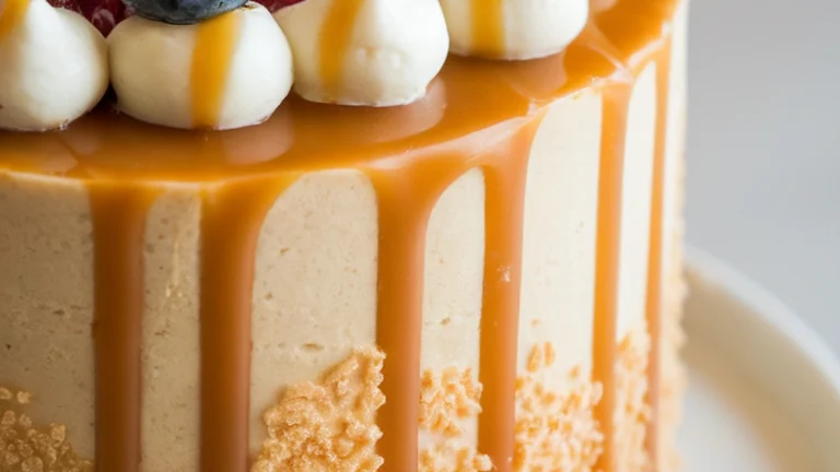 Salted Caramel Vanilla Poke Cake - Featured