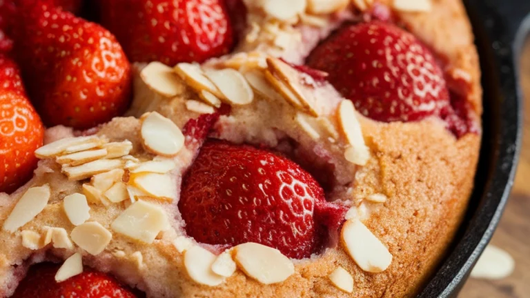 Strawberry Almond Skillet Cake - Featured
