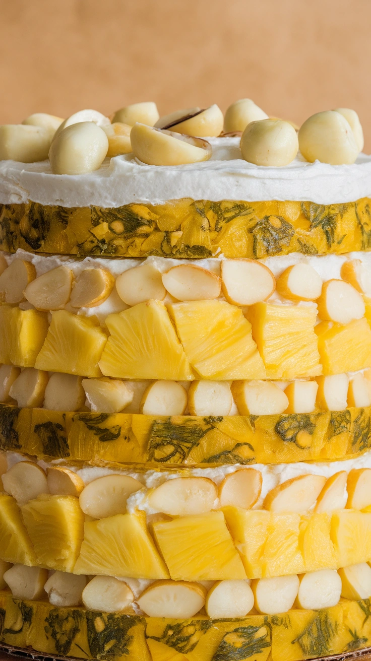 Tropical Pineapple and Macadamia Nut Layer Cake