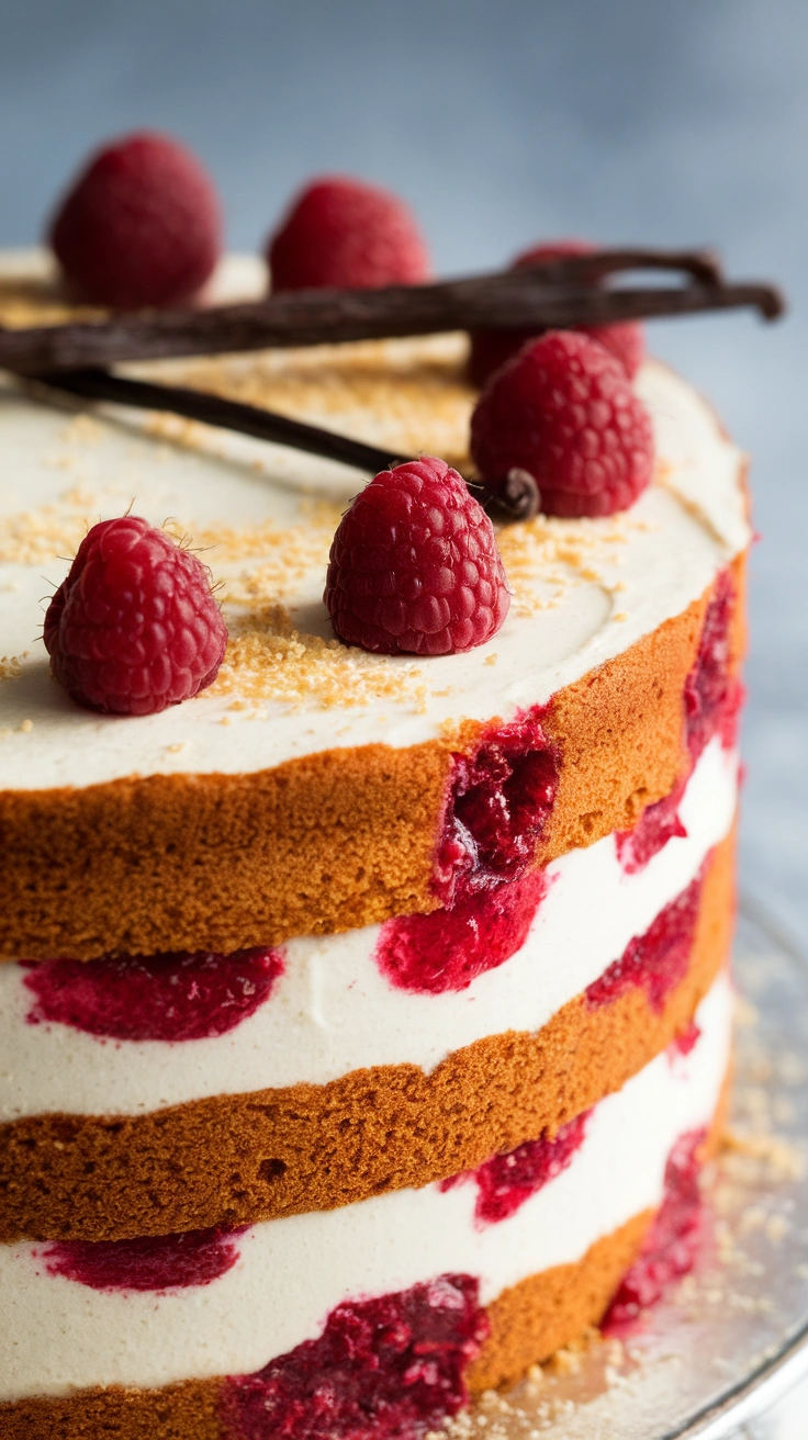 Vanilla Bean and Raspberry Preserve Layer Cake