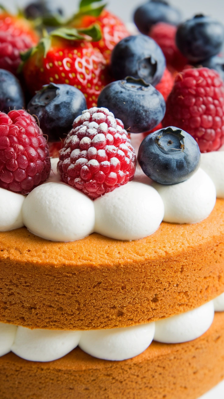 Whipped Cream Triple Berry Sponge Cake