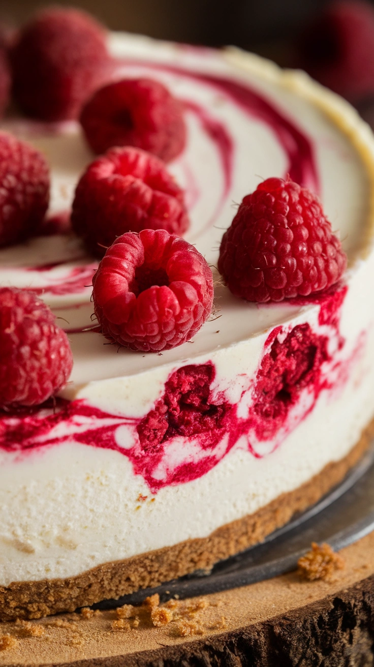 White Chocolate Raspberry Swirl Cheesecake