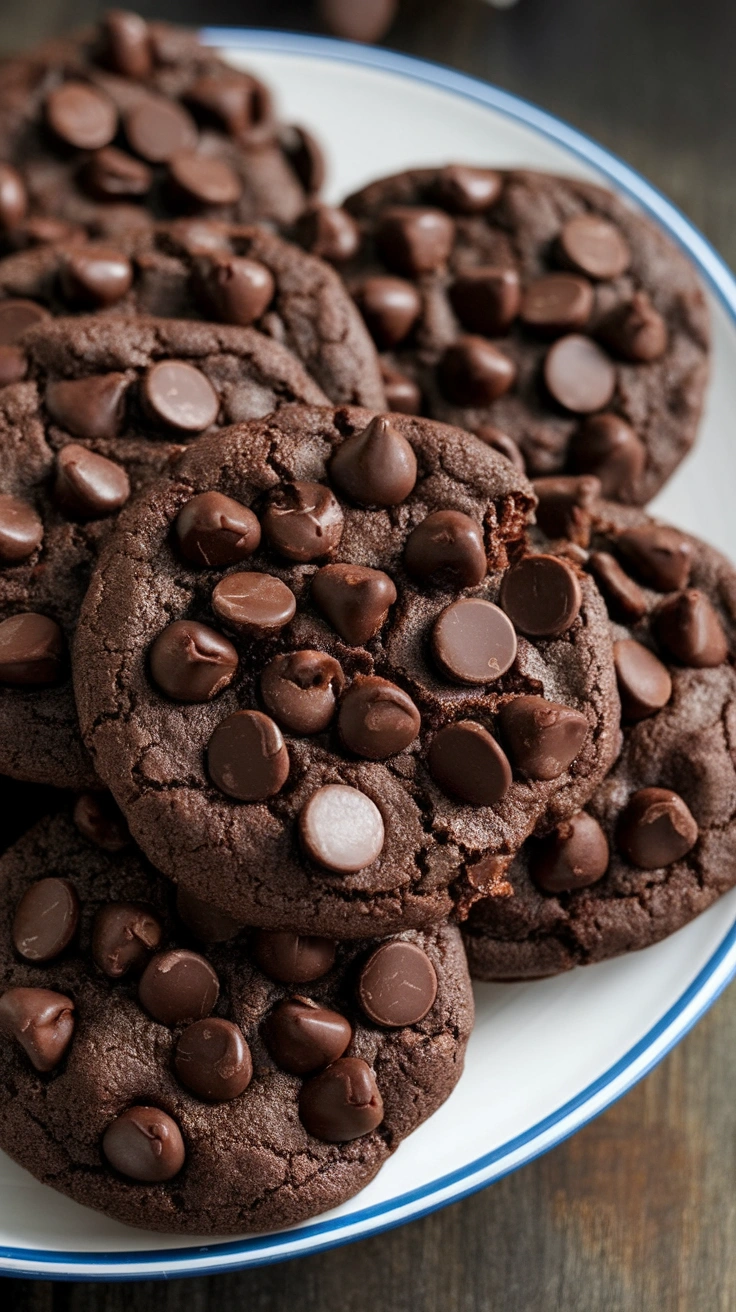 Fudgy Double Dark Chocolate Chip Cookies