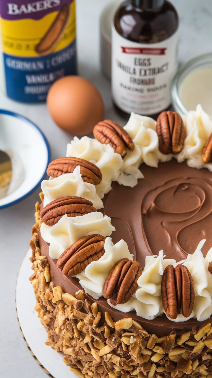 Traditional German Chocolate Cake with Coconut Pecan Frosting