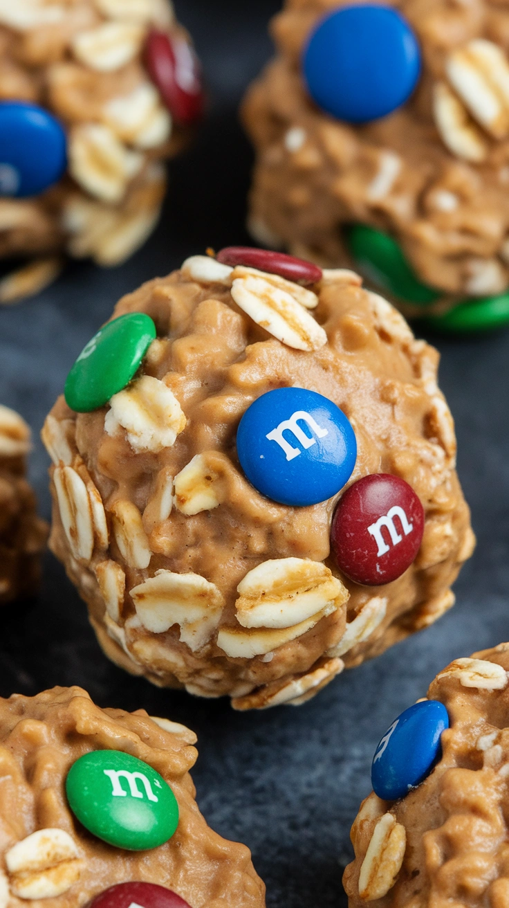 Monster Cookie Oatmeal Peanut Butter Balls with M&Ms