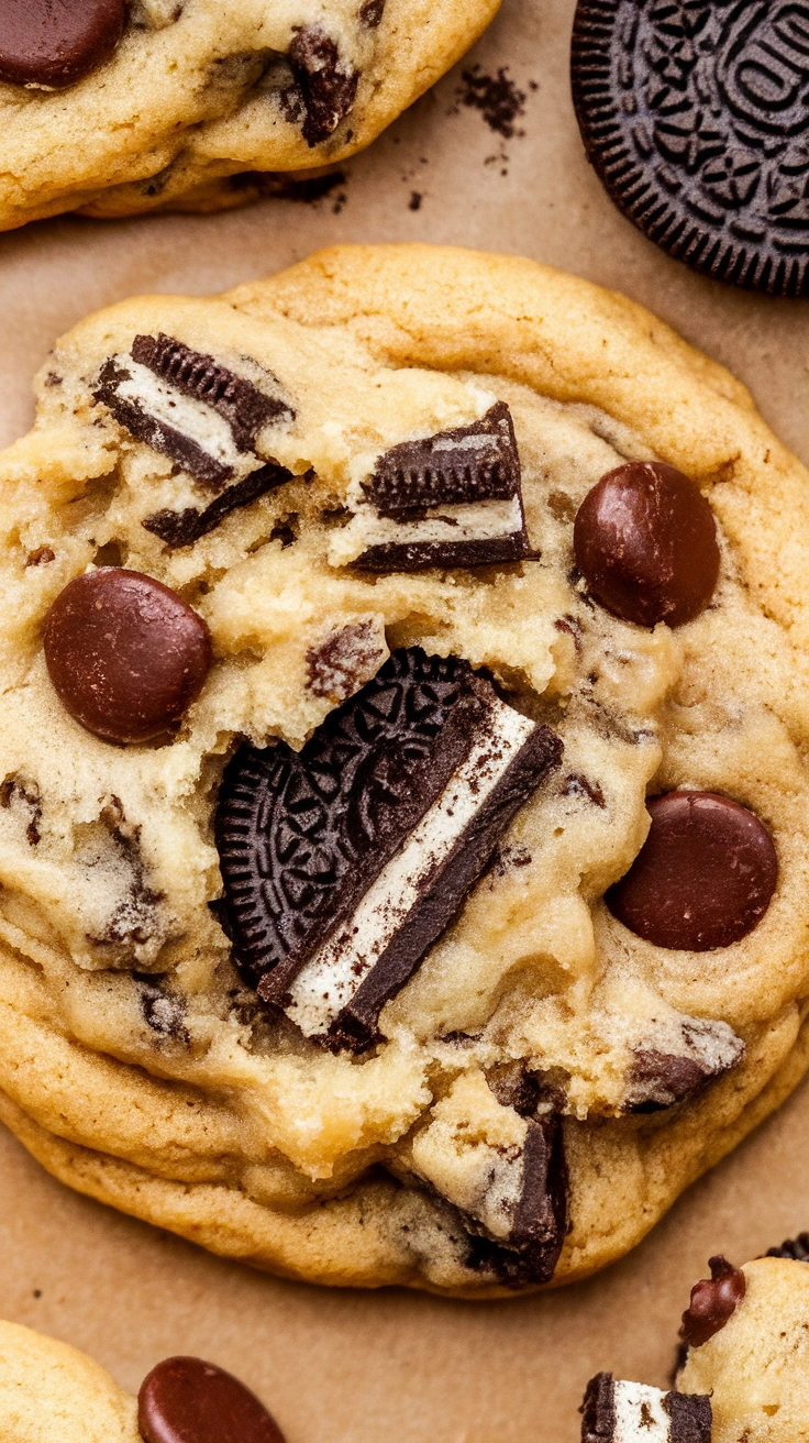 Thick Oreo Stuffed Chocolate Chip Cookies