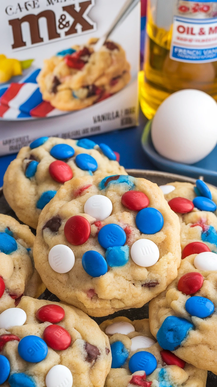 Red, White, and Blue Cake Mix Cookies