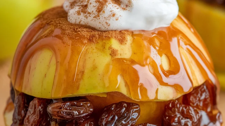 Baked Apple with Cinnamon Raisins and Brown Sugar - Featured