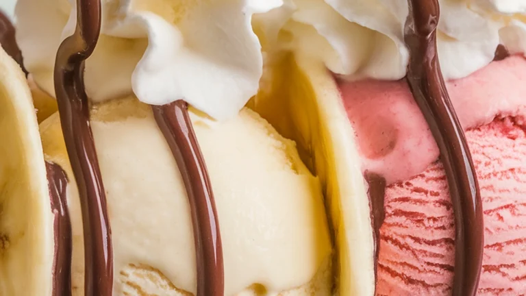 Banana Split with Vanilla Strawberry Chocolate Ice Cream - Featured
