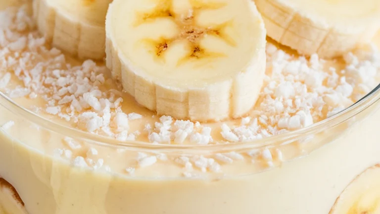 Banana Vanilla Pudding with Wafers and Coconut - Featured