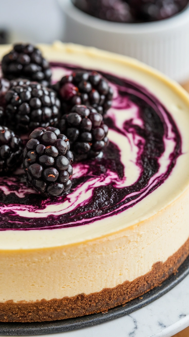 Fresh Blackberry Swirl Cheesecake