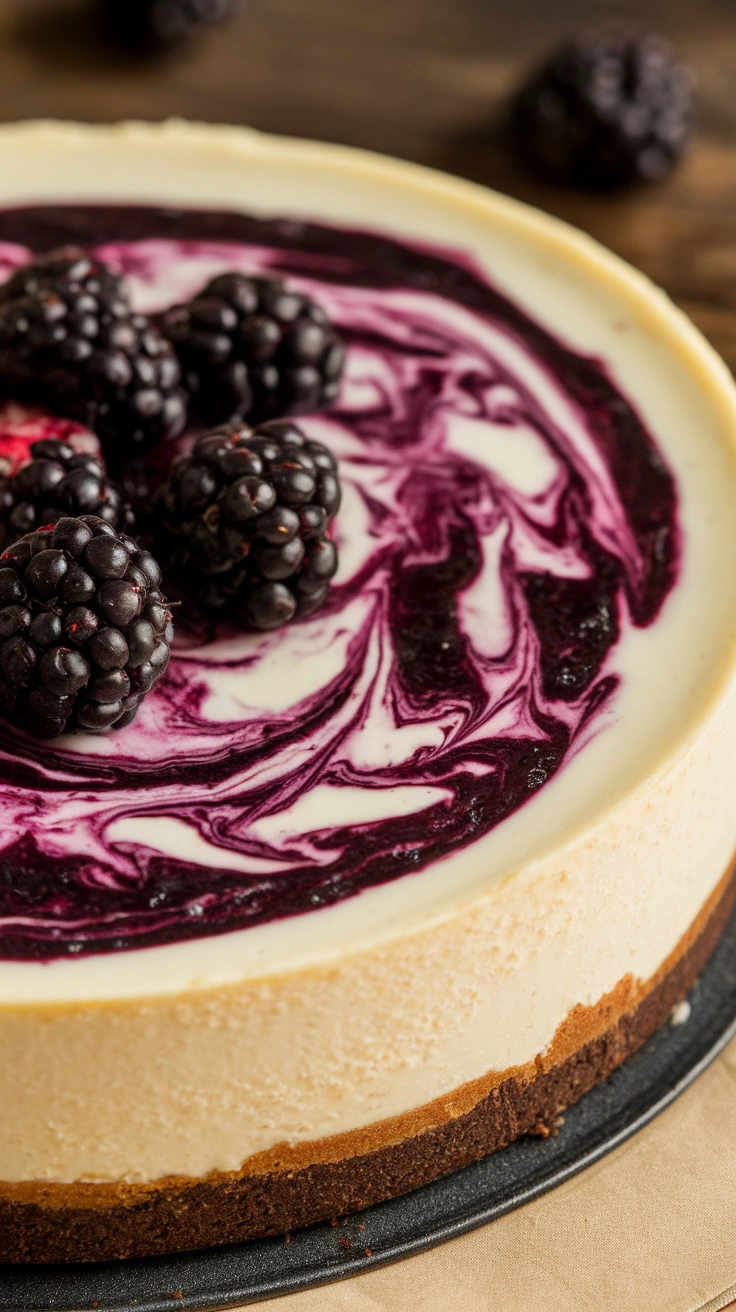 Fresh Blackberry Swirl Cheesecake