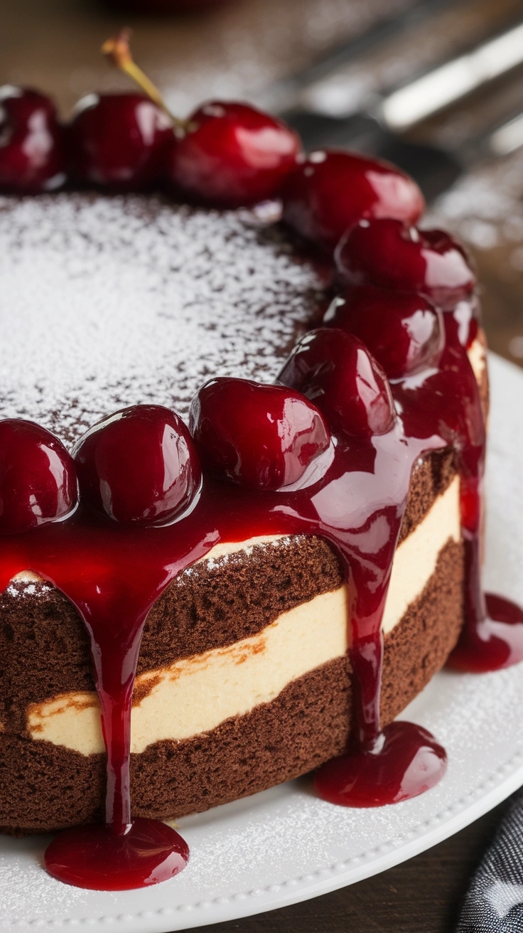 Chocolate Bundt Cake with Cherry Cheesecake Filling
