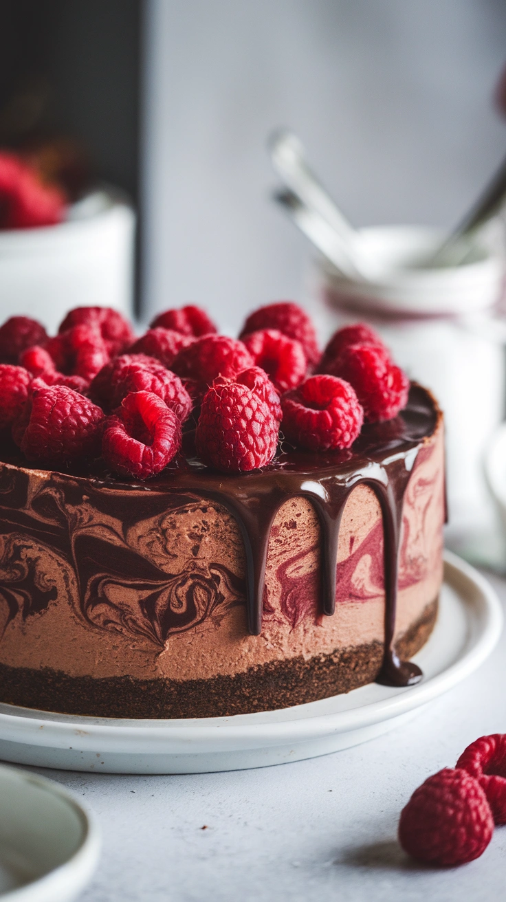 Baked Chocolate Raspberry Cheesecake