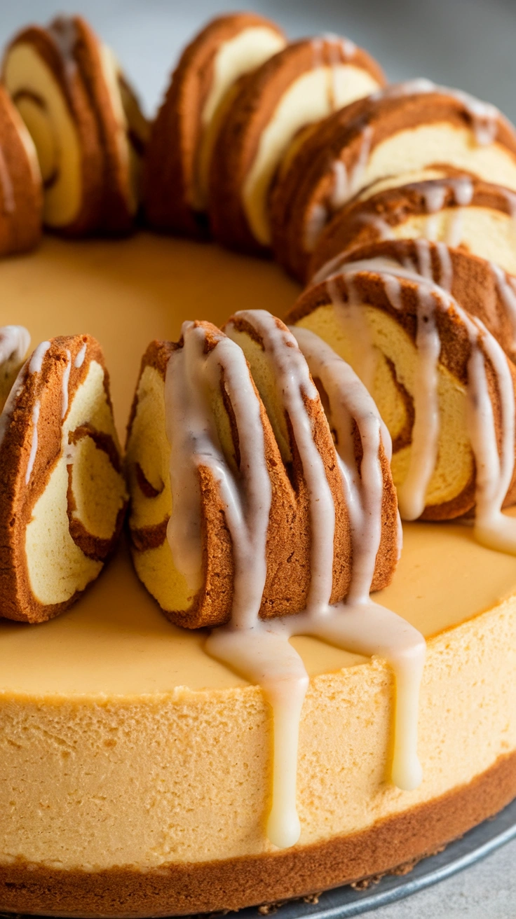 Baked Cinnamon Roll Swirl Cheesecake