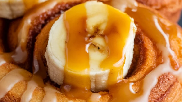 Cinnamon Rolls with Bananas and Caramel Sauce - Featured