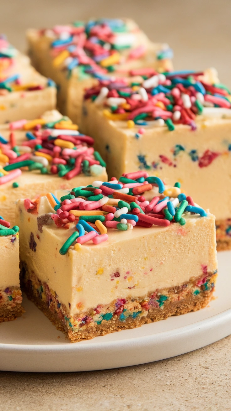 Baked Vanilla Confetti Cheesecake Bars