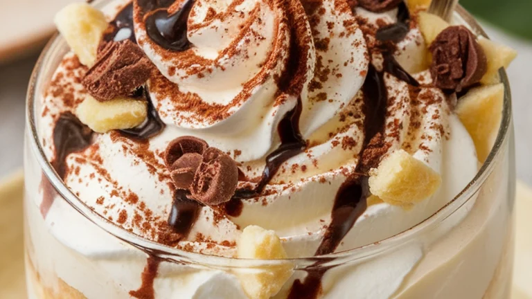 Mascarpone Vanilla Dessert with Cocoa and Chocolate Syrup - Featured