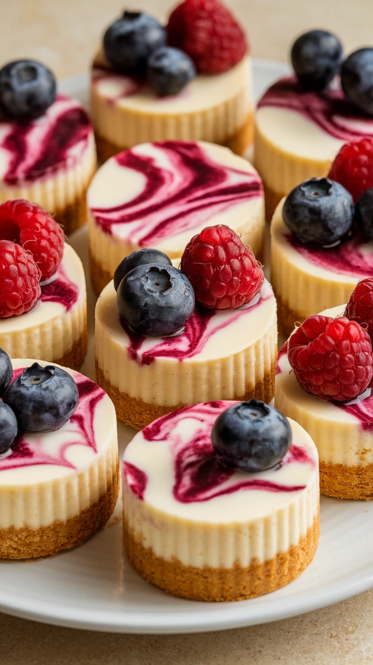 Fresh Berry Swirl Mini Cheesecakes
