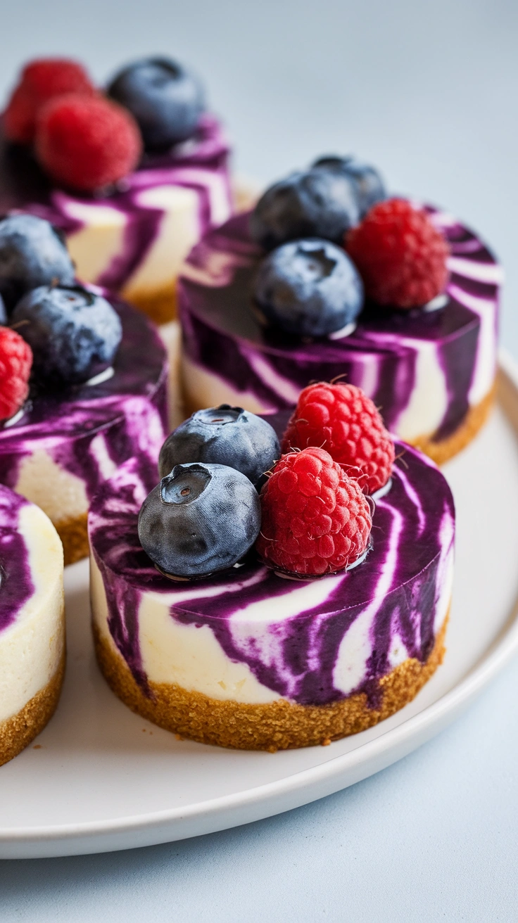 Mixed Berry Swirl Mini Cheesecakes