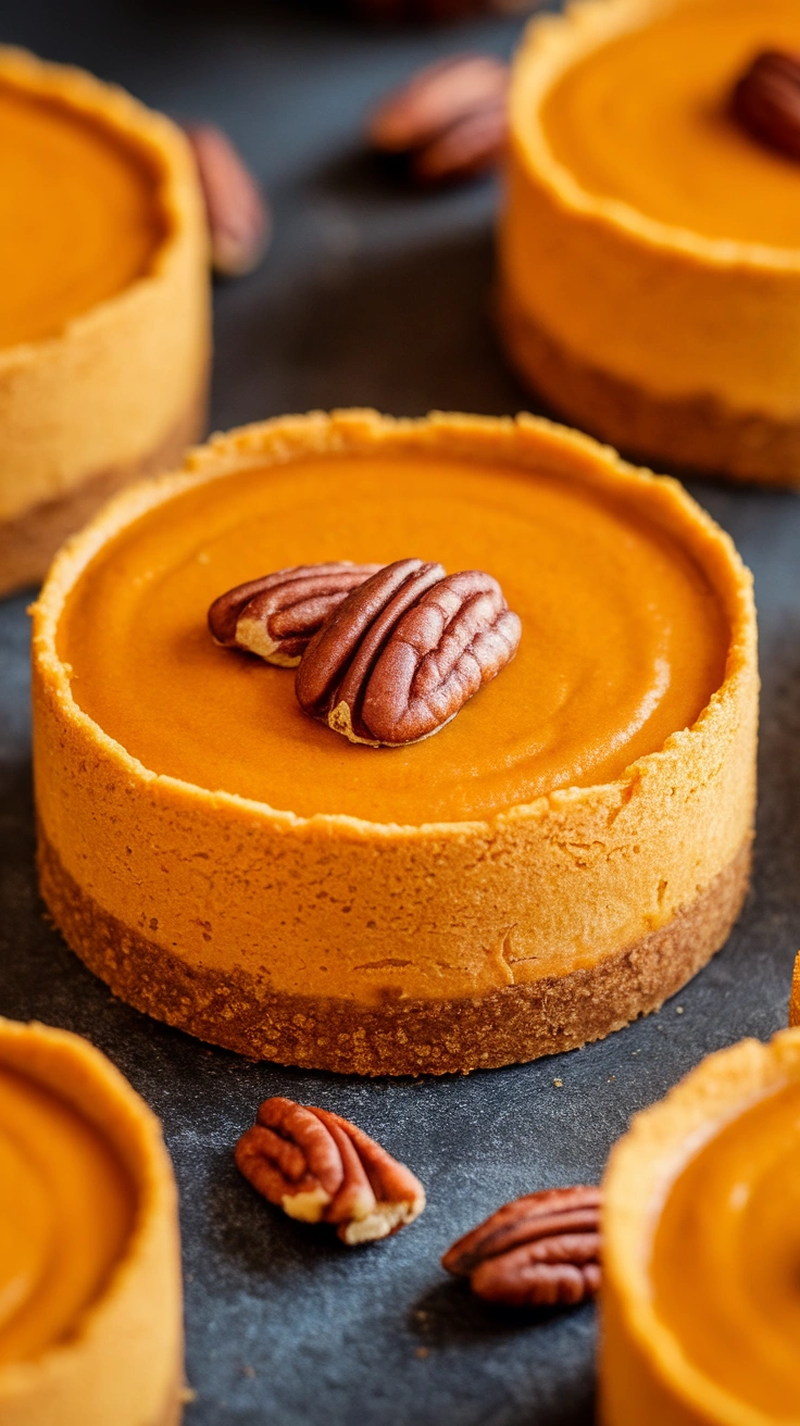 Mini Keto Pumpkin Cheesecakes with Pecan Crust