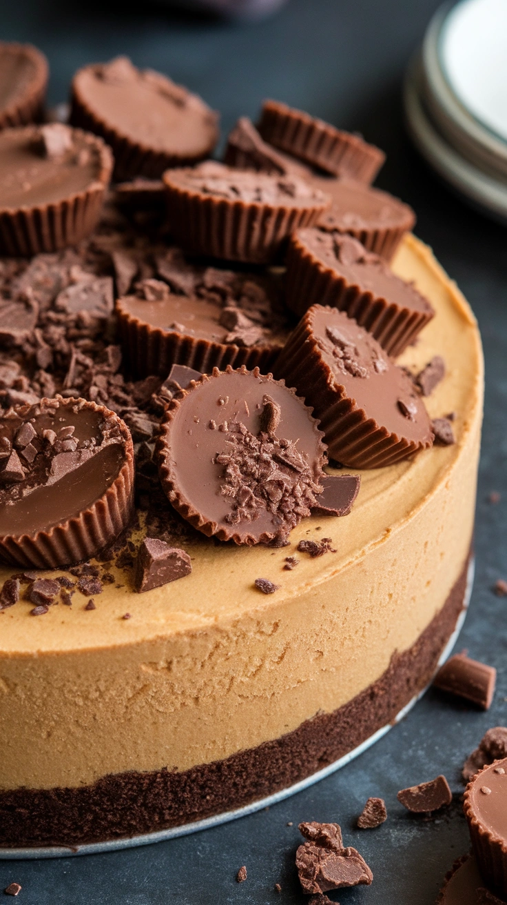 No Bake Reese's Peanut Butter Oreo Cheesecake