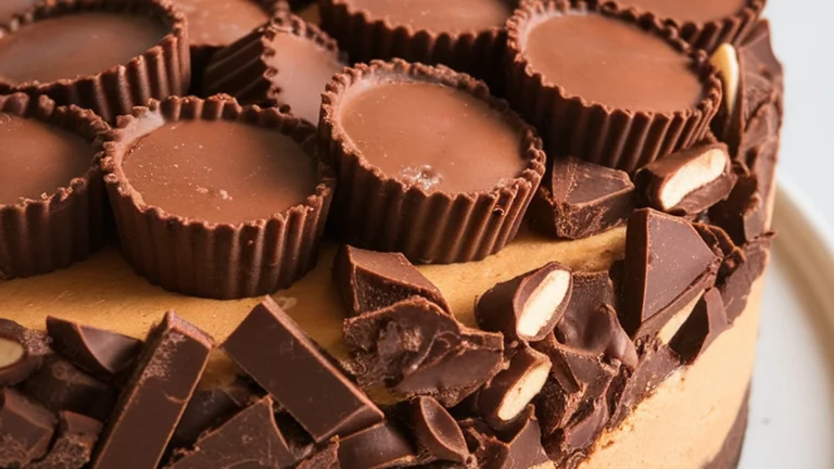 No Bake Reese's Peanut Butter Oreo Cheesecake - Featured